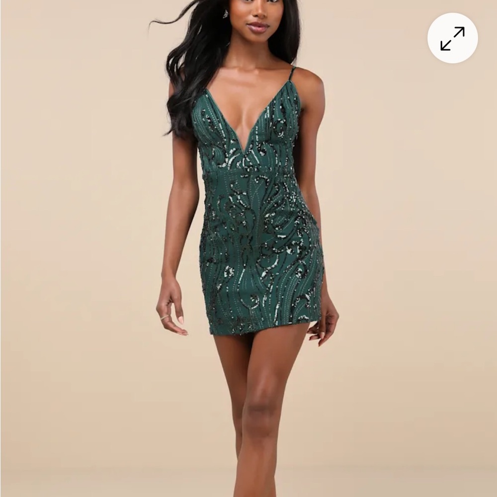 Lulu's Dazzling Emerald Sequin Mini Dress